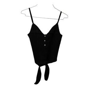 NWT Olivaceous Cropped Cami Tank SMALL Black Ribbed Tie Front V-Neck Henley Chic